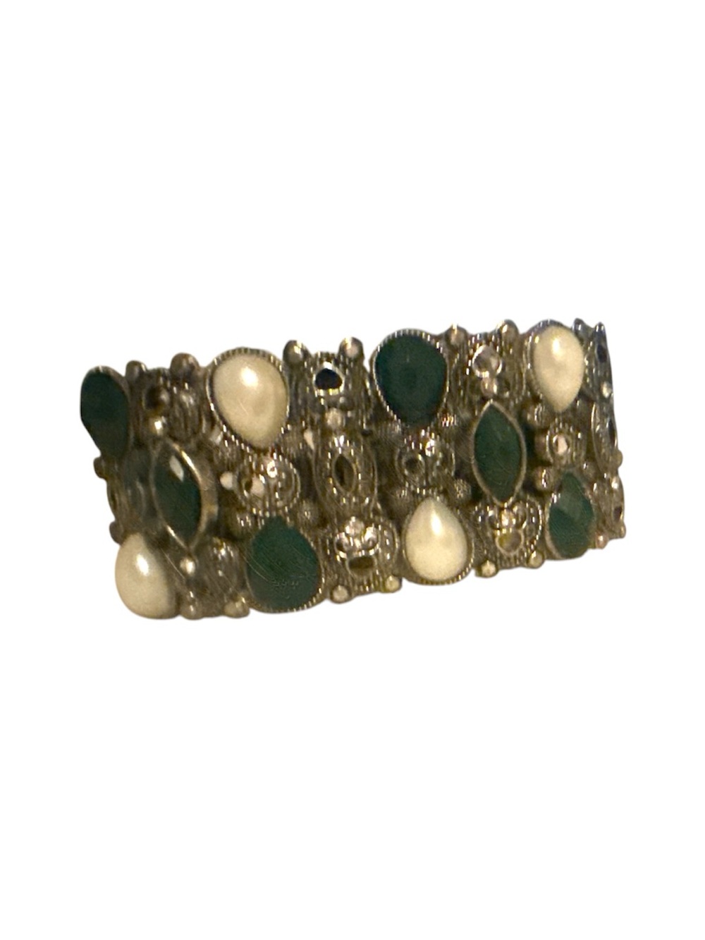 Green and Cream Teardrop Accents LBMDJ French Bracelet Cuff